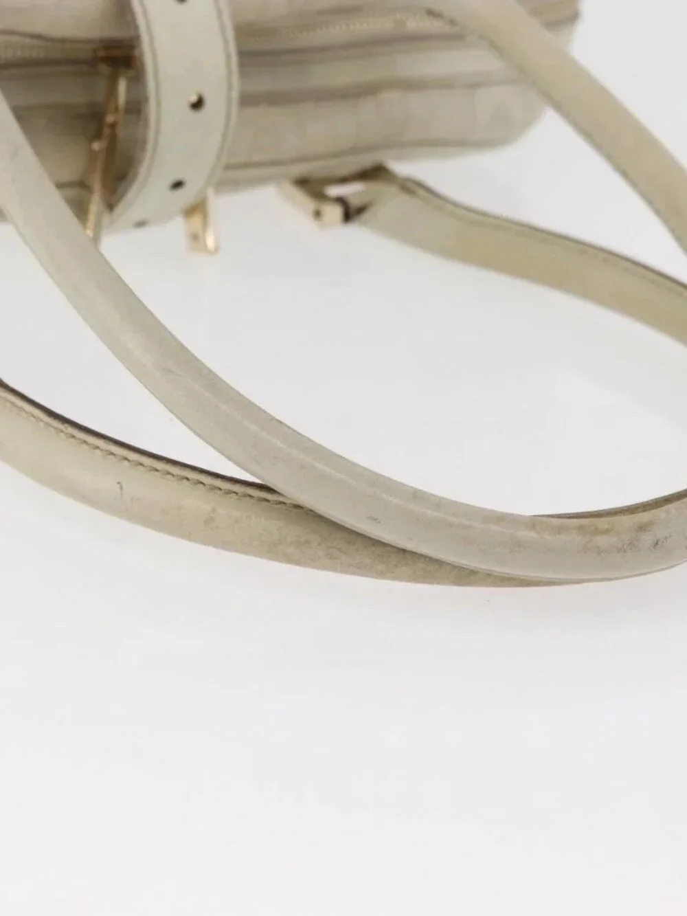 GUCCI Horsebit Hand Bag Leather White Gold 145770 Auth bs34368